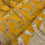 Mustard Cotton Silk Pure Banarasi Saree With Floral Zari Jaal Work