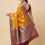 Mustard Cotton Silk Pure Banarasi Saree With Floral Zari Boota Work