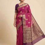 Rani Pink Cotton Silk Pure Banarasi Saree With Floral Zari Boota Work
