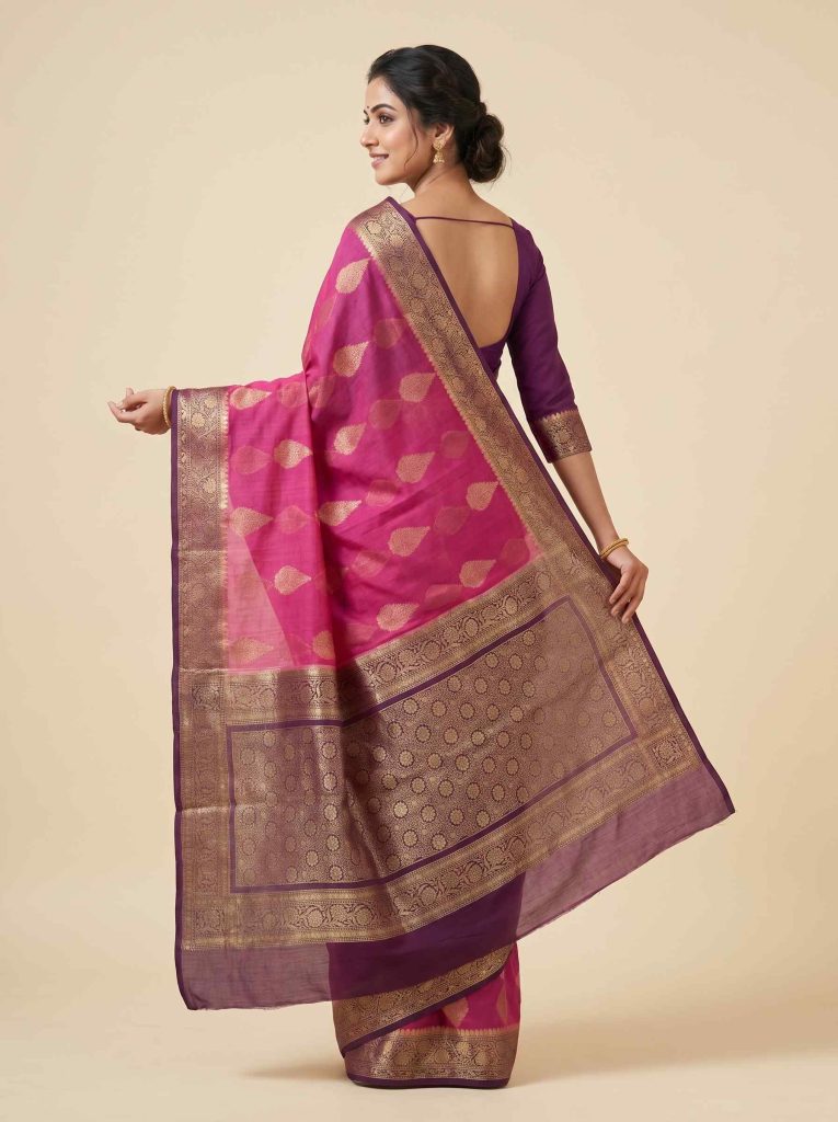 Rani Pink Cotton Silk Pure Banarasi Saree With Floral Zari Boota Work
