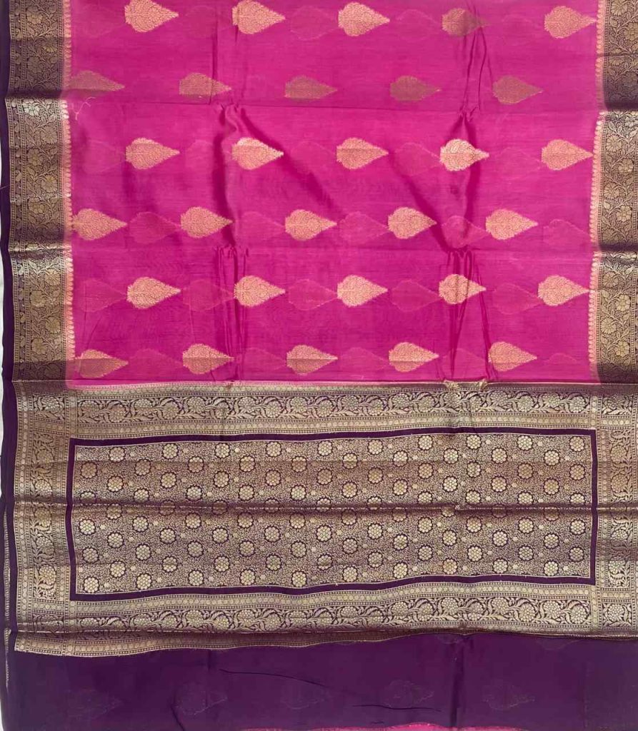 Rani Pink Cotton Silk Pure Banarasi Saree With Floral Zari Boota Work