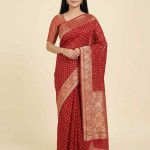 Red Cotton Silk Pure Banarasi Saree With Zari Booti And Rangkart Work