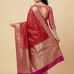 Red Cotton Silk Pure Banarasi Saree With Golden Zari Booti Work