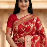 Red Cotton Silk Pure Banarasi Saree With Floral Zari Jaal Work