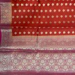 Red Cotton Silk Pure Banarasi Saree With Golden Zari Booti Work