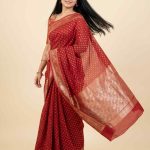Red Cotton Silk Pure Banarasi Saree With Zari Booti And Rangkart Work