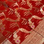 Red Cotton Silk Pure Banarasi Saree With Floral Zari Jaal Work