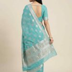 SkyBlue Cotton Silk Pure Banarasi Saree With Zari Boota Work