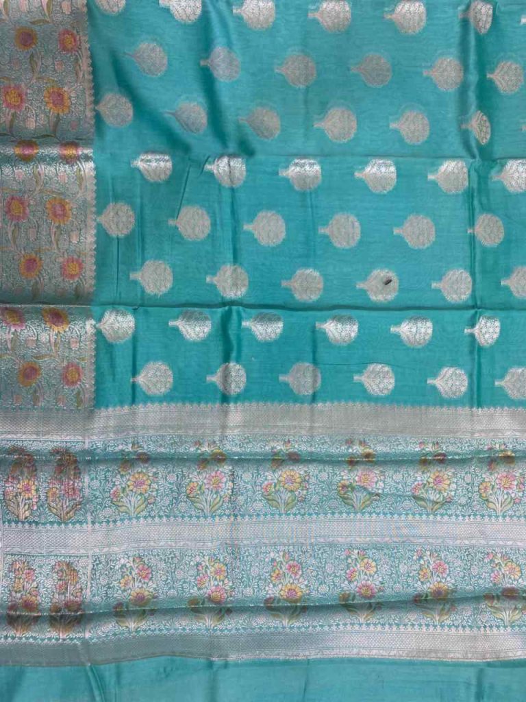 SkyBlue Cotton Silk Pure Banarasi Saree With Zari Boota Work