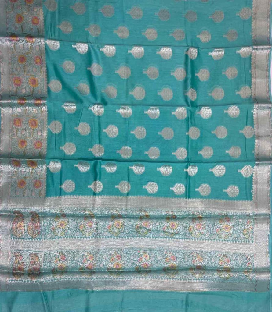 SkyBlue Cotton Silk Pure Banarasi Saree With Zari Boota Work