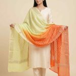 Dual Shade Khaddi Georgette Pure Silk Banarasi Dupatta With Zari Booti Work