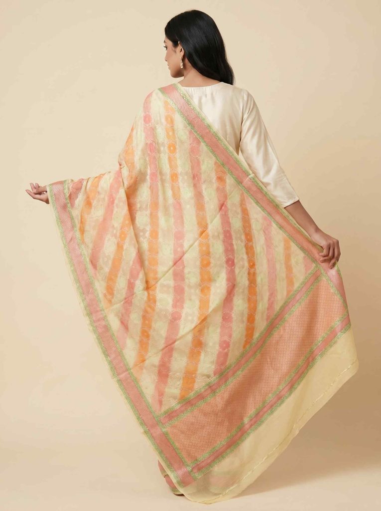 Yellow Khaddi Georgette Silk Pure Banarasi Dupatta
