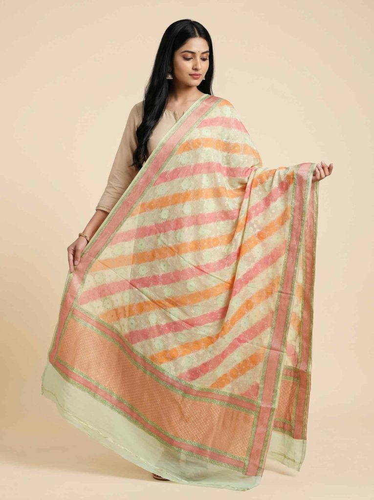 Yellow Khaddi Georgette Silk Pure Banarasi Dupatta