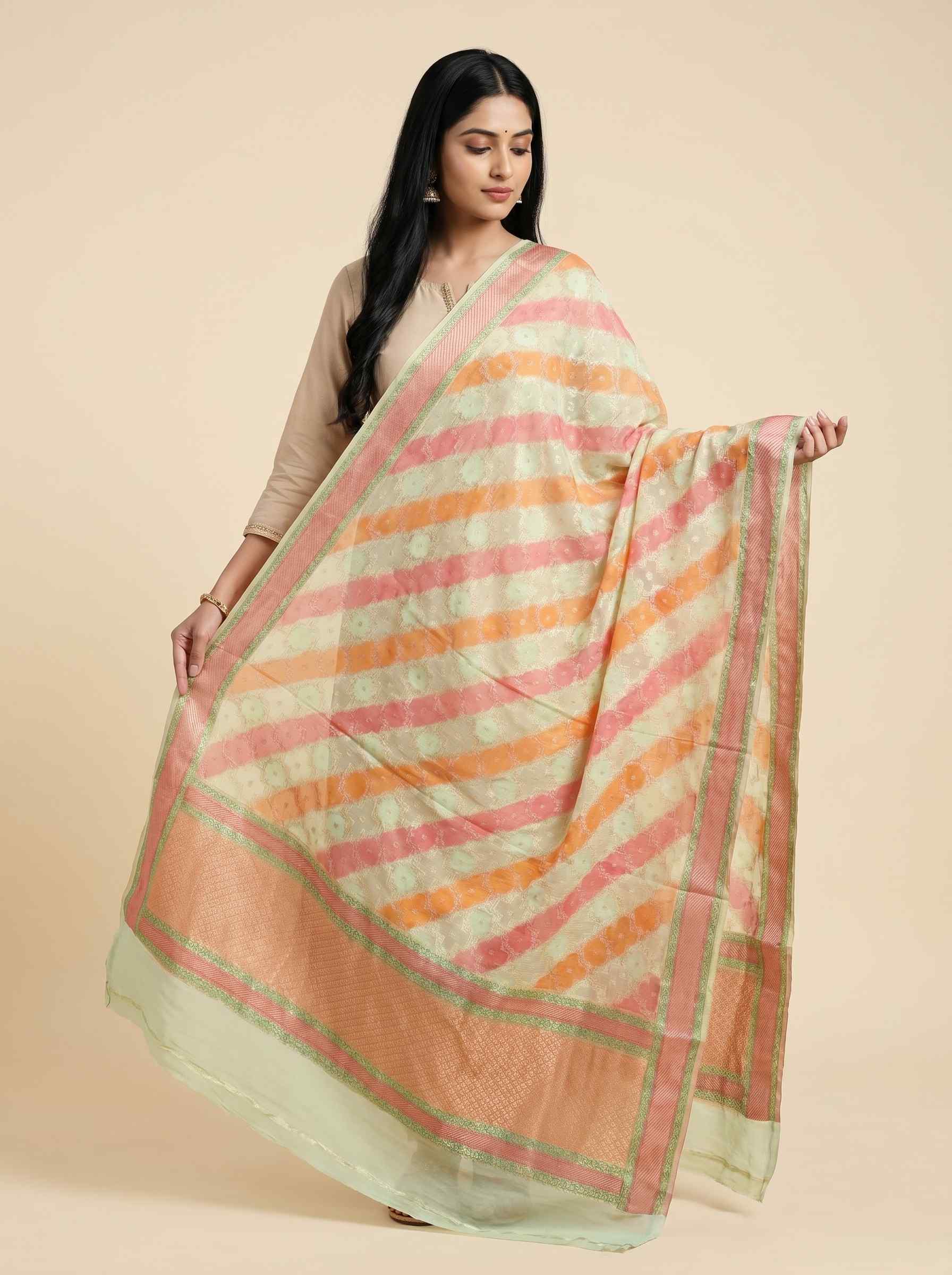 Yellow Khaddi Georgette Silk Pure Banarasi Dupatta