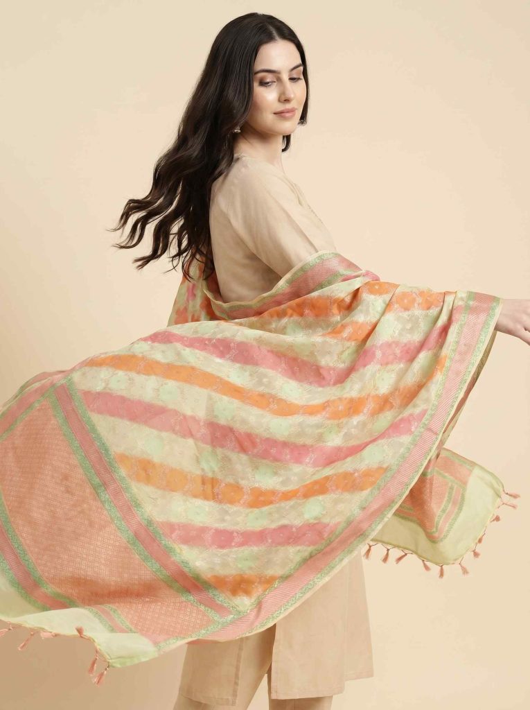 Yellow Khaddi Georgette Silk Pure Banarasi Dupatta