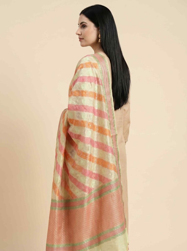 Yellow Khaddi Georgette Silk Pure Banarasi Dupatta