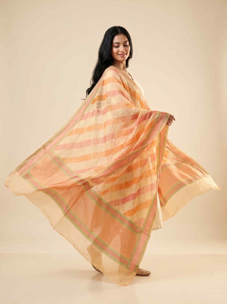 Yellow Khaddi Georgette Silk Pure Banarasi Dupatta