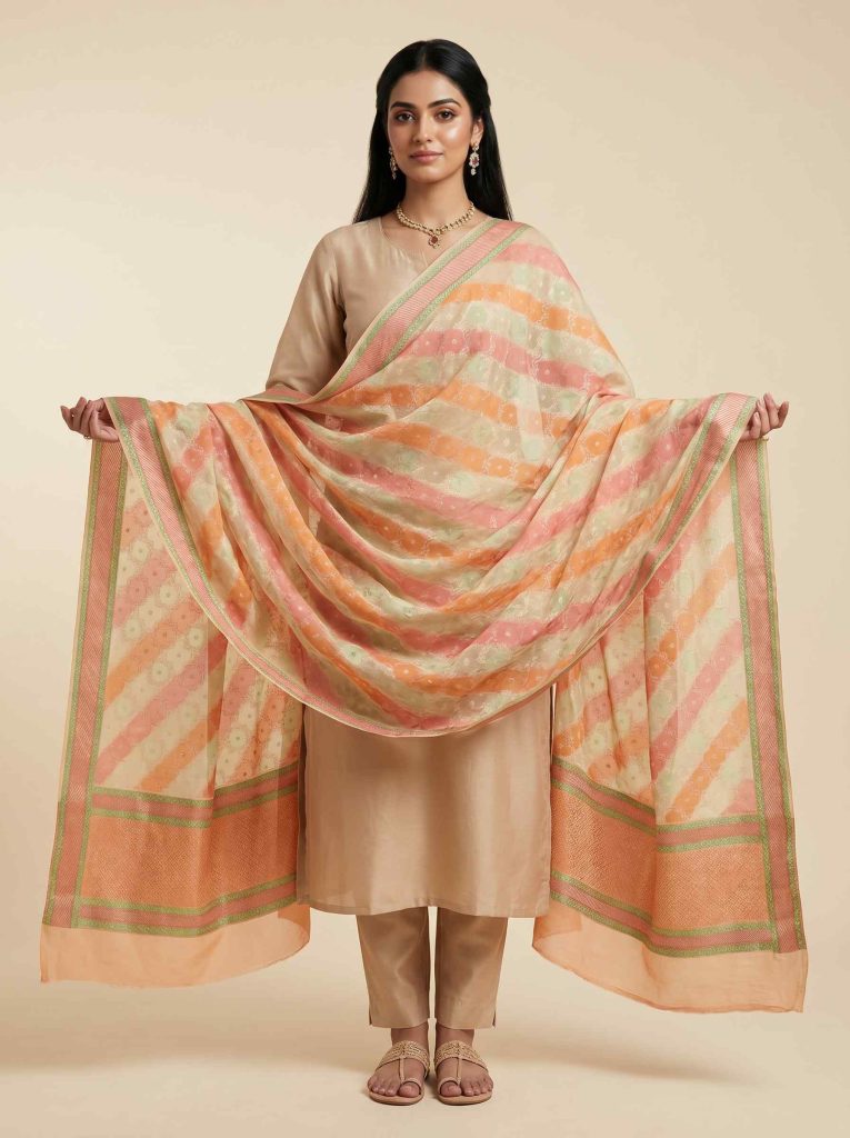 Yellow Khaddi Georgette Silk Pure Banarasi Dupatta
