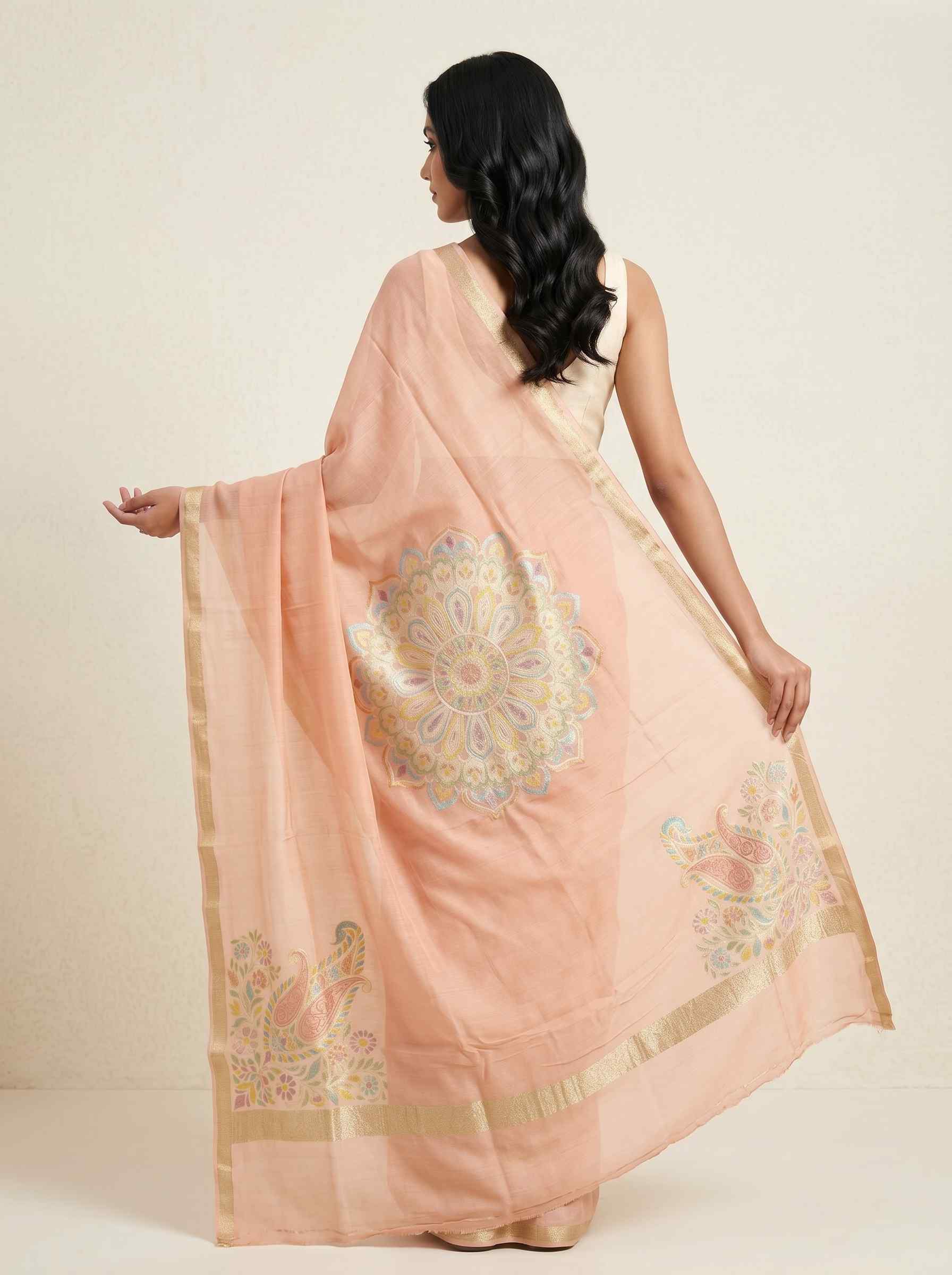 Peach Munga Silk Pure Banarasi Dupatta With Floral Rangkart Work