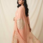 Peach Munga Silk Pure Banarasi Dupatta With Floral Rangkart Work