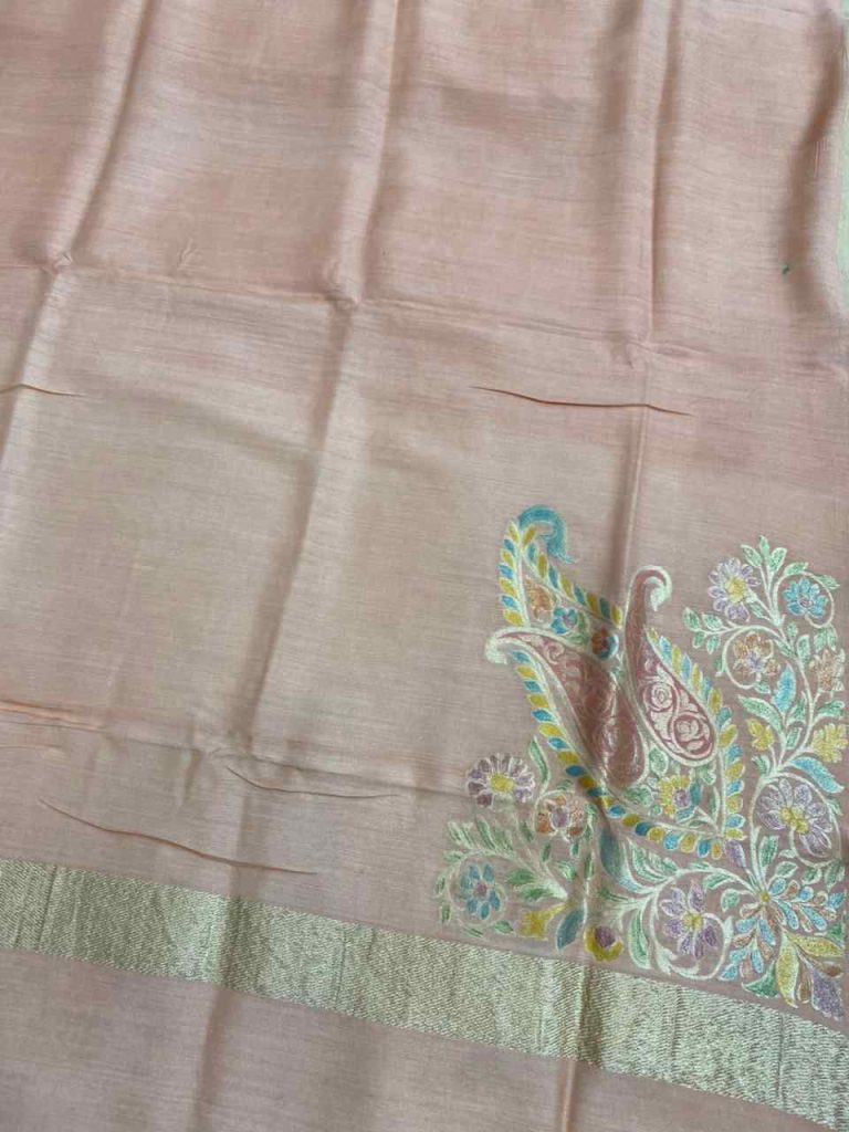 Peach Munga Silk Pure Banarasi Dupatta With Floral Rangkart Work