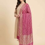 Pink Khaddi Georgette Silk Pure Banarasi Dupatta With Floral Zari & Minakari Work