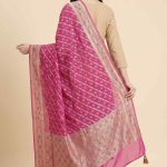 Pink Khaddi Georgette Silk Pure Banarasi Dupatta With Floral Zari & Minakari Work