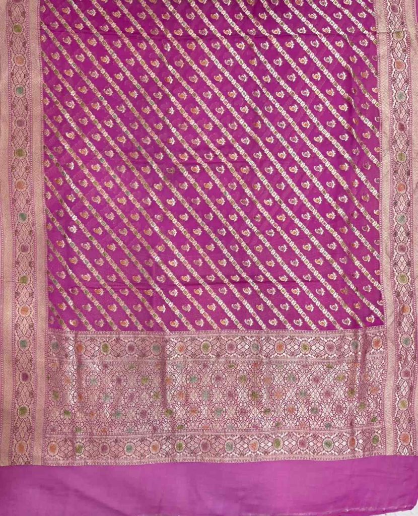 Pink Khaddi Georgette Silk Pure Banarasi Dupatta With Floral Zari & Minakari Work