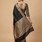 Black Semi Silk Kataan Banarasi Saree With Plain Zari Border Work