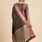 Banarasi Semi Silk Saree In Black Colour With ZigZag Silver Zari Work
