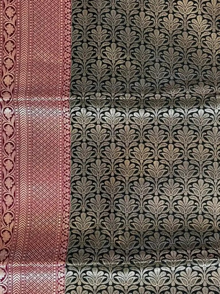 Banarasi Semi Silk Saree In Black Colour With ZigZag Silver Zari Work