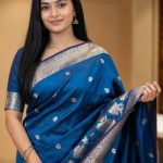 Banarasi Semi Silk Saree In Blue Colour With Floral Zari Work