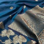 Banarasi Semi Silk Saree In Blue Colour With Floral Zari Work