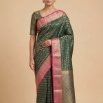 Banarasi Semi Silk Saree In Bottle Green Colour With Silver Zari ZigZag Work