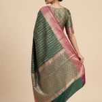 Banarasi Semi Silk Saree In Bottle Green Colour With Silver Zari ZigZag Work