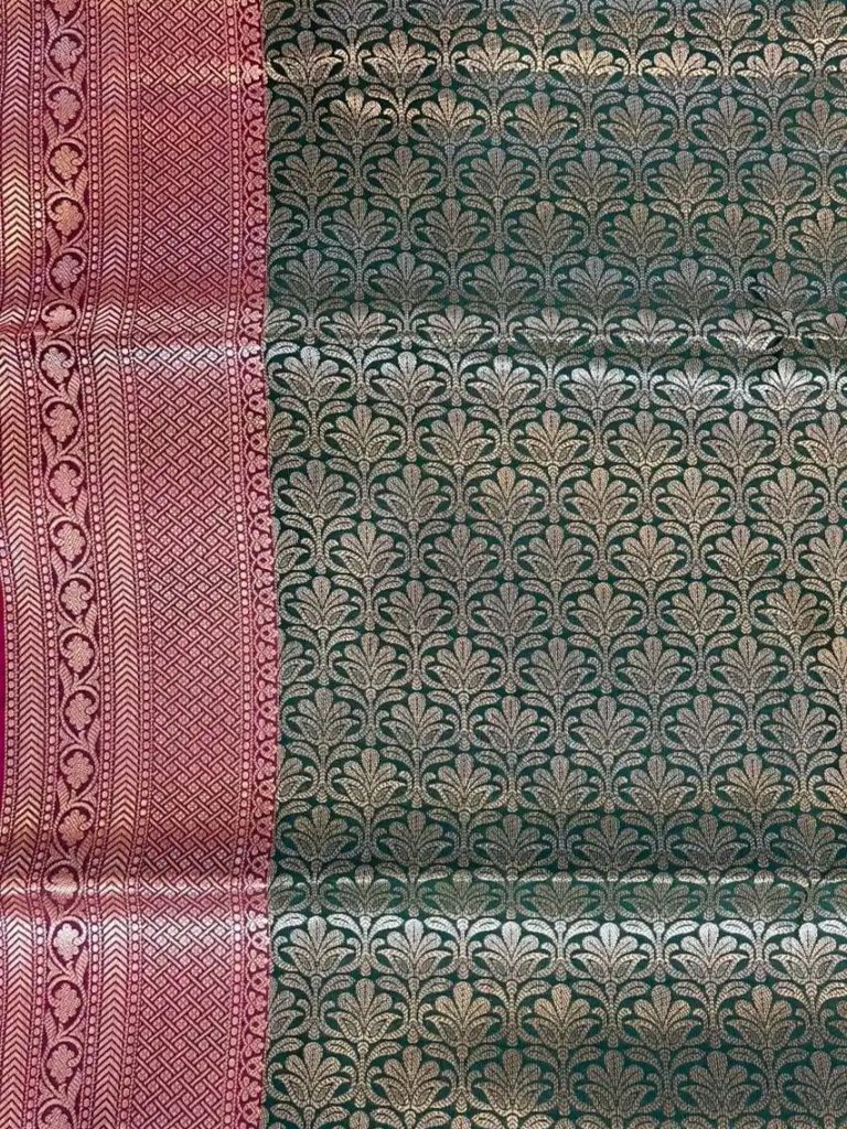 Banarasi Semi Silk Saree In Bottle Green Colour With Silver Zari ZigZag Work
