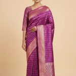 Banarasi Semi Silk Saree In Magenta Colour With Silver Zari ZigZag Work