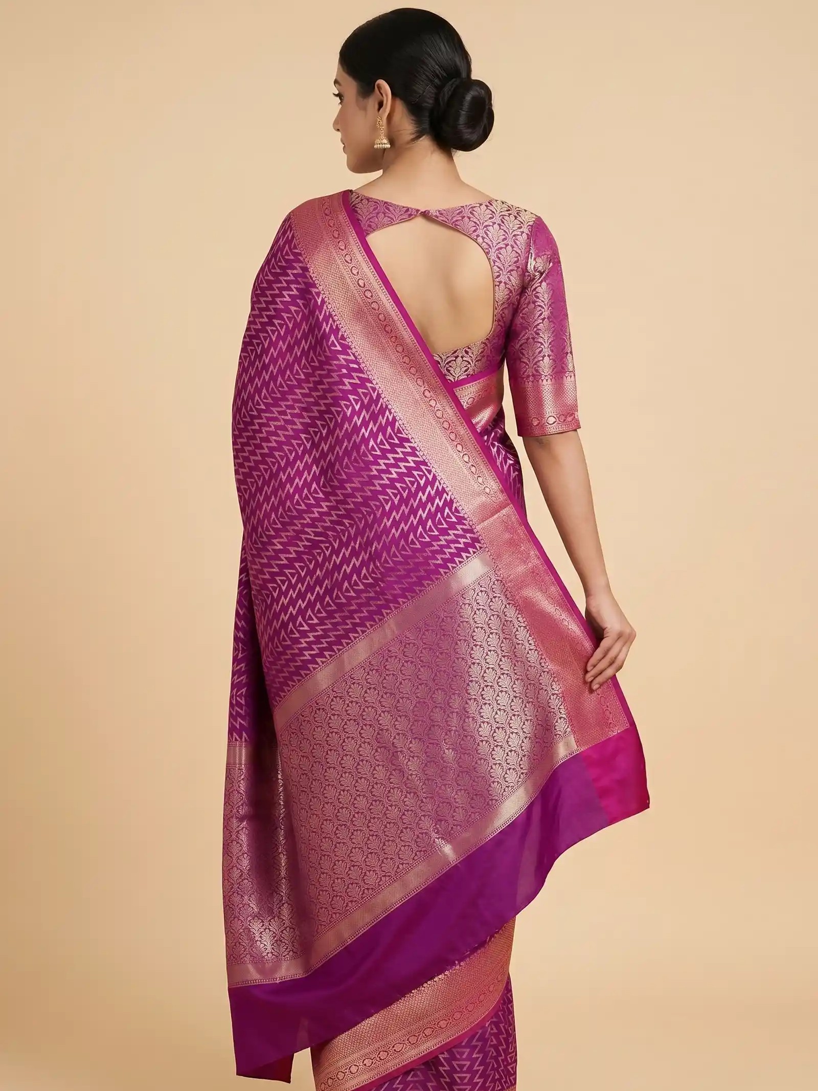 Banarasi Semi Silk Saree In Magenta Colour With Silver Zari ZigZag Work