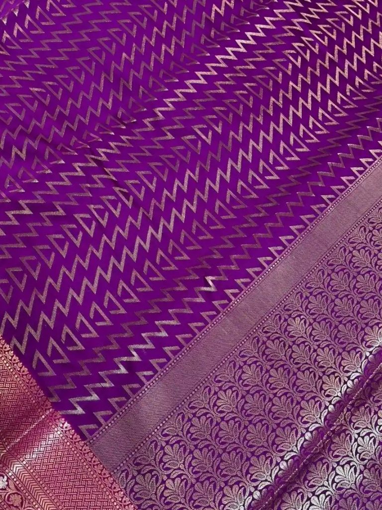 Banarasi Semi Silk Saree In Magenta Colour With Silver Zari ZigZag Work
