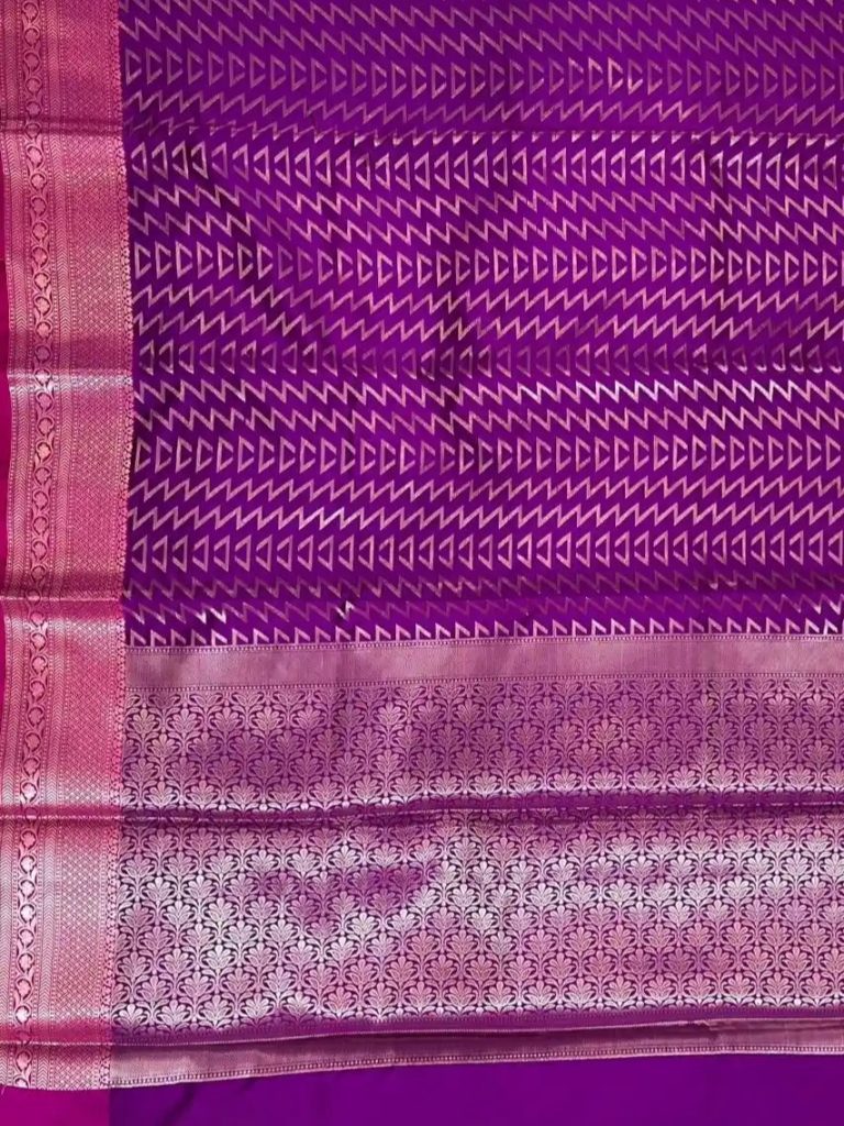 Banarasi Semi Silk Saree In Magenta Colour With Silver Zari ZigZag Work