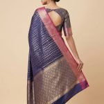 Banarasi Semi Silk Saree In Navy Blue Colour With ZigZag Zari Work