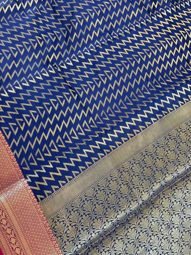 Banarasi Semi Silk Saree In Navy Blue Colour With ZigZag Zari Work