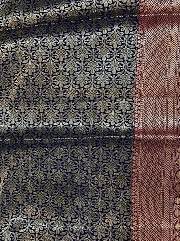 Banarasi Semi Silk Saree In Navy Blue Colour With ZigZag Zari Work