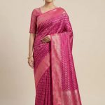 Rani Pink Semi Silk Banarasi Saree With ZigZag Zari Work