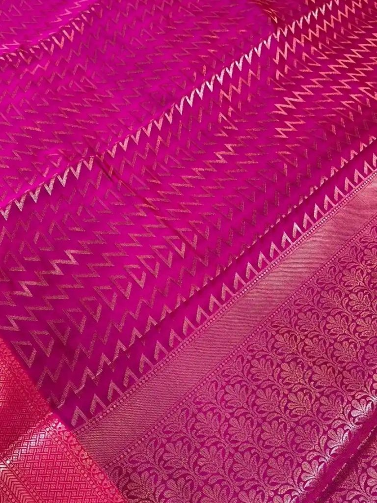 Rani Pink Semi Silk Banarasi Saree With ZigZag Zari Work