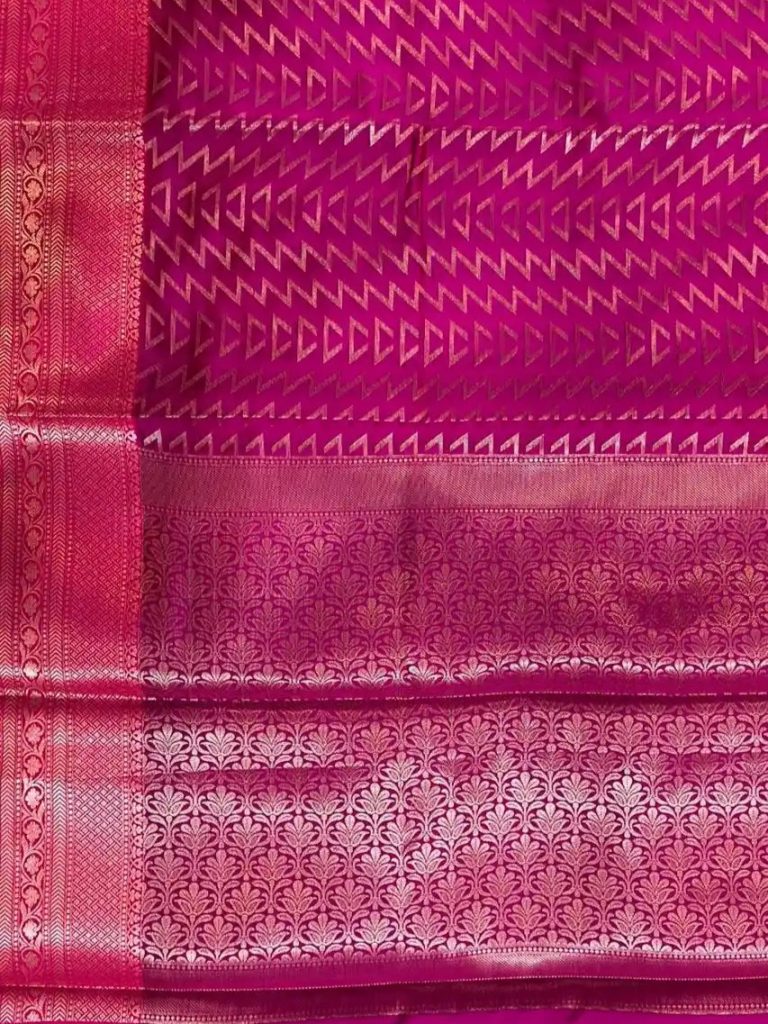 Rani Pink Semi Silk Banarasi Saree With ZigZag Zari Work