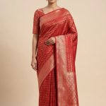 Red Semi Silk Banarasi Saree With ZigZag Zari Work