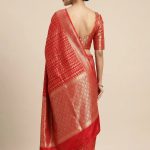 Red Semi Silk Banarasi Saree With ZigZag Zari Work