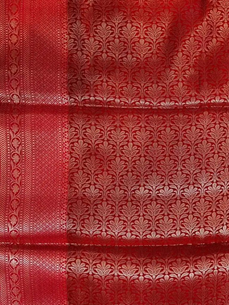 Red Semi Silk Banarasi Saree With ZigZag Zari Work