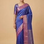 Royal Blue Semi Silk Banarasi Saree With ZigZag Zari Work